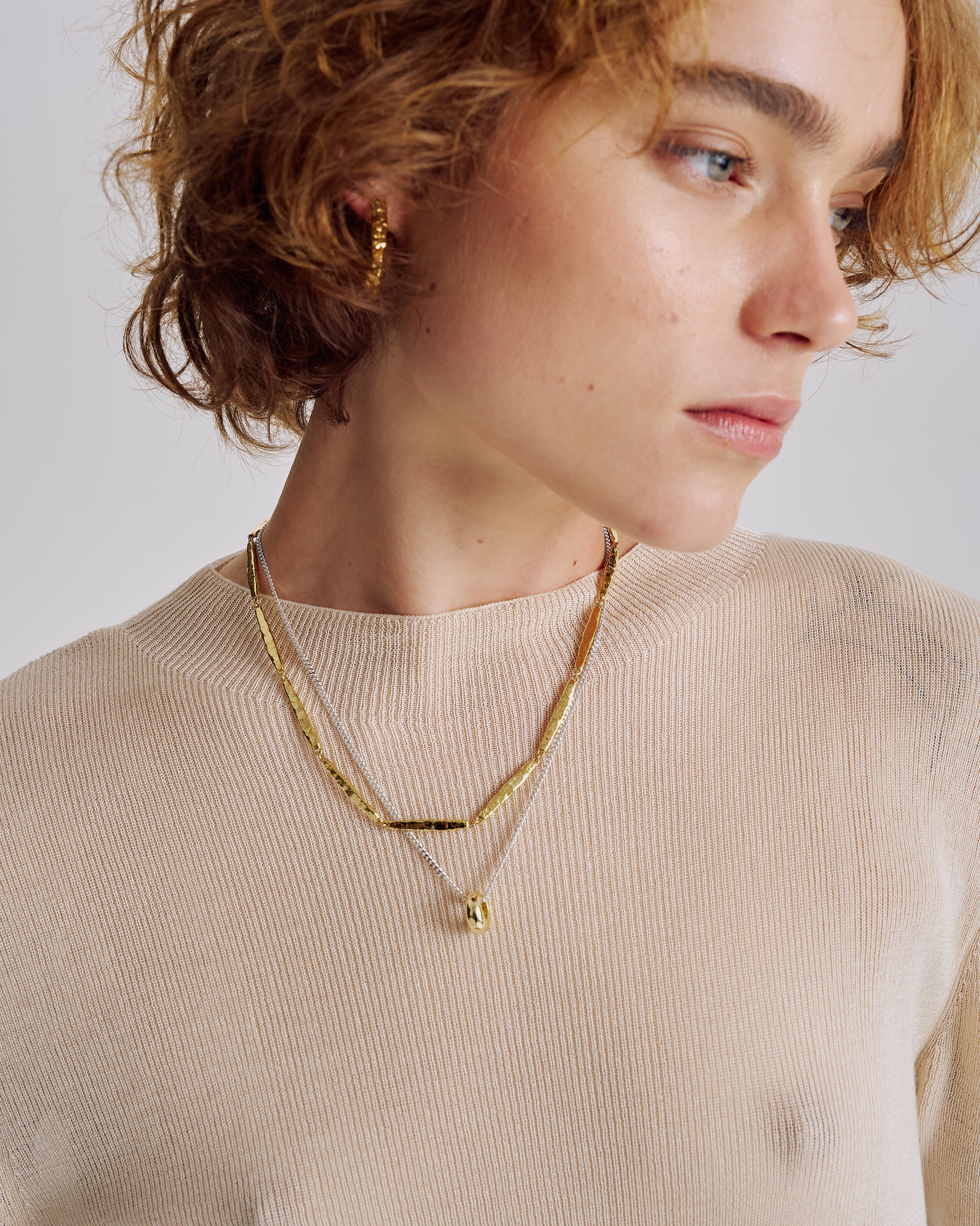 Curb Chain w Pebble Pendant Necklace
