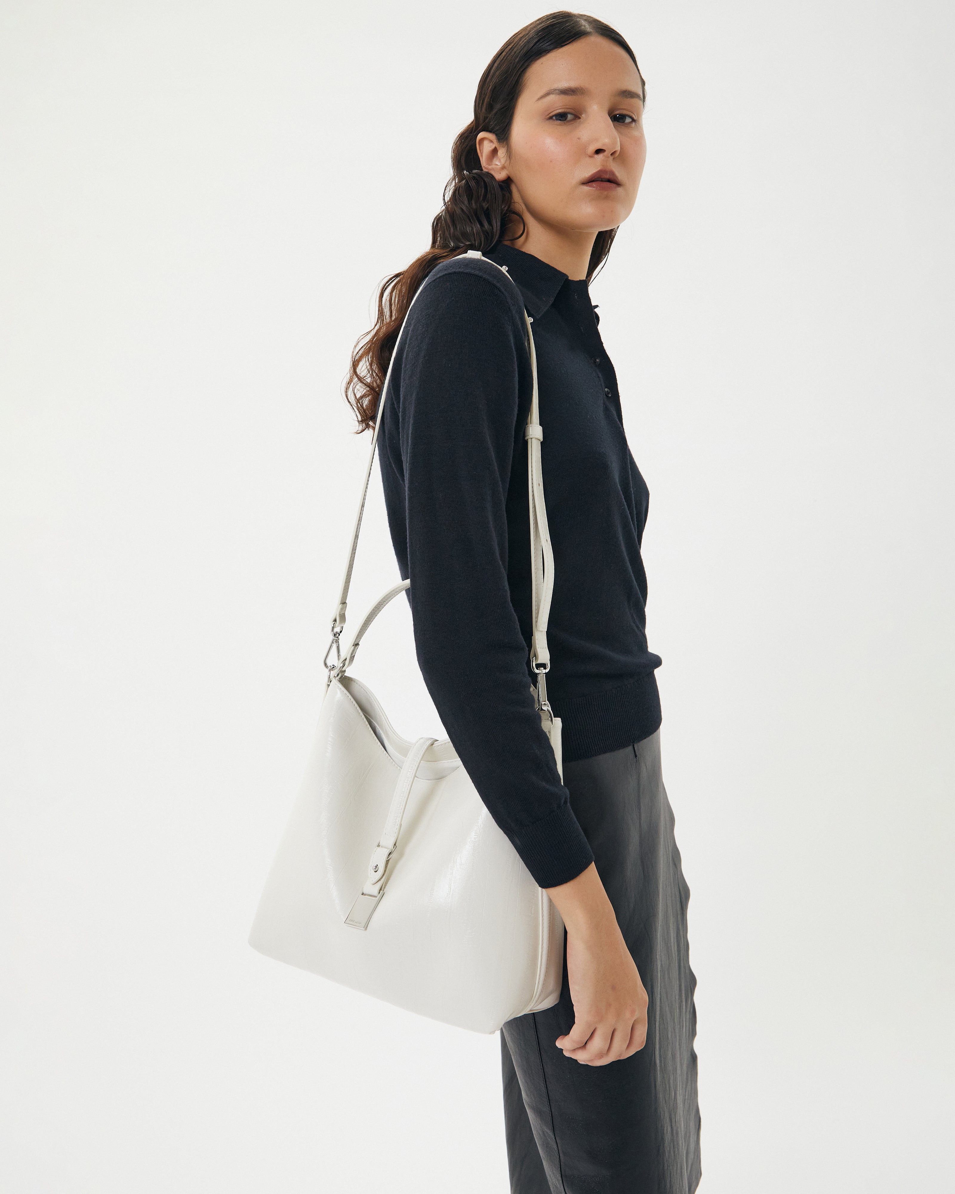 Brie Leon Handbags Josie Bucket Bag White Recycled Leather