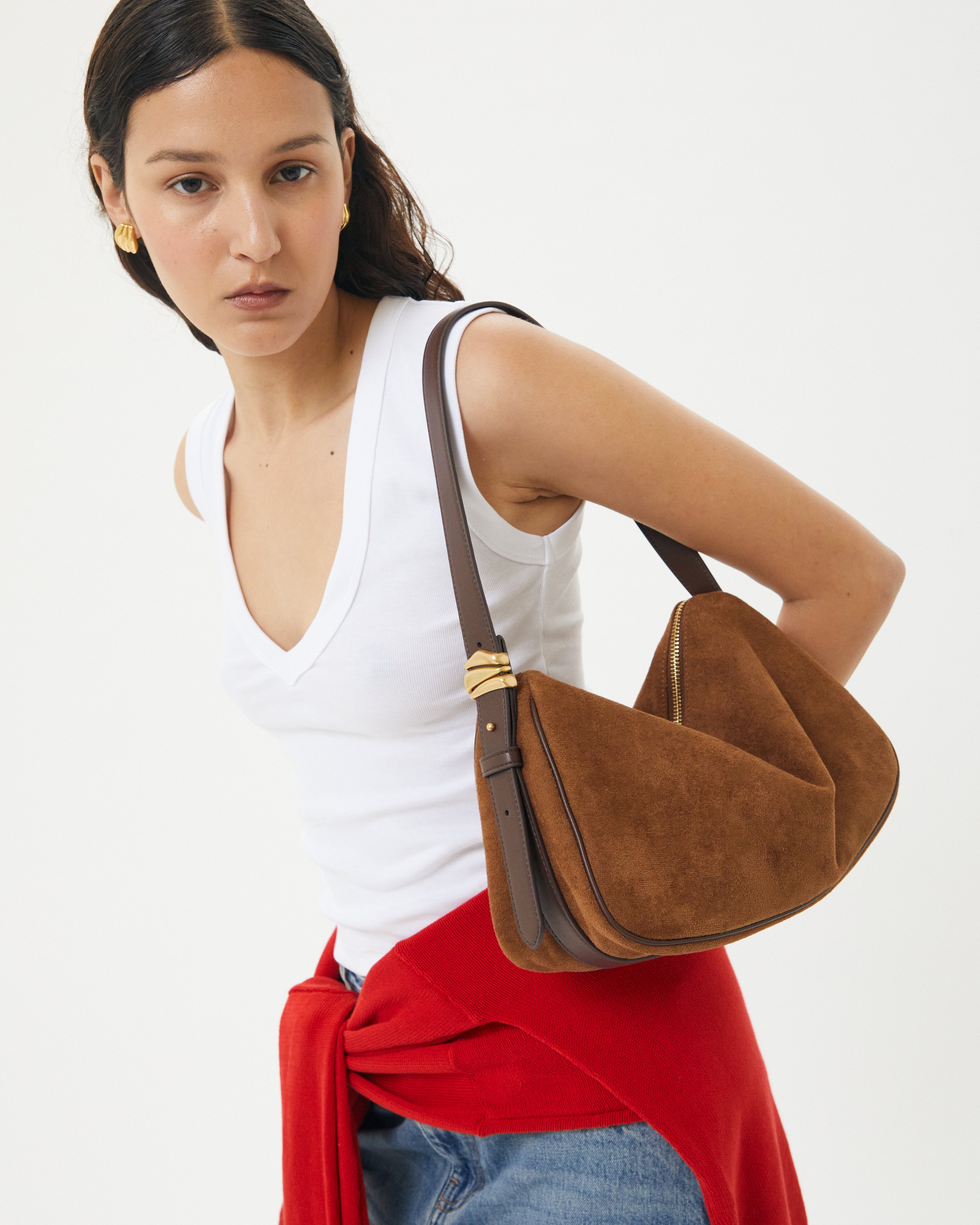 Brie Leon Handbags Organica Hobo Brown Chestnut Vegan Leather Gold Hardware