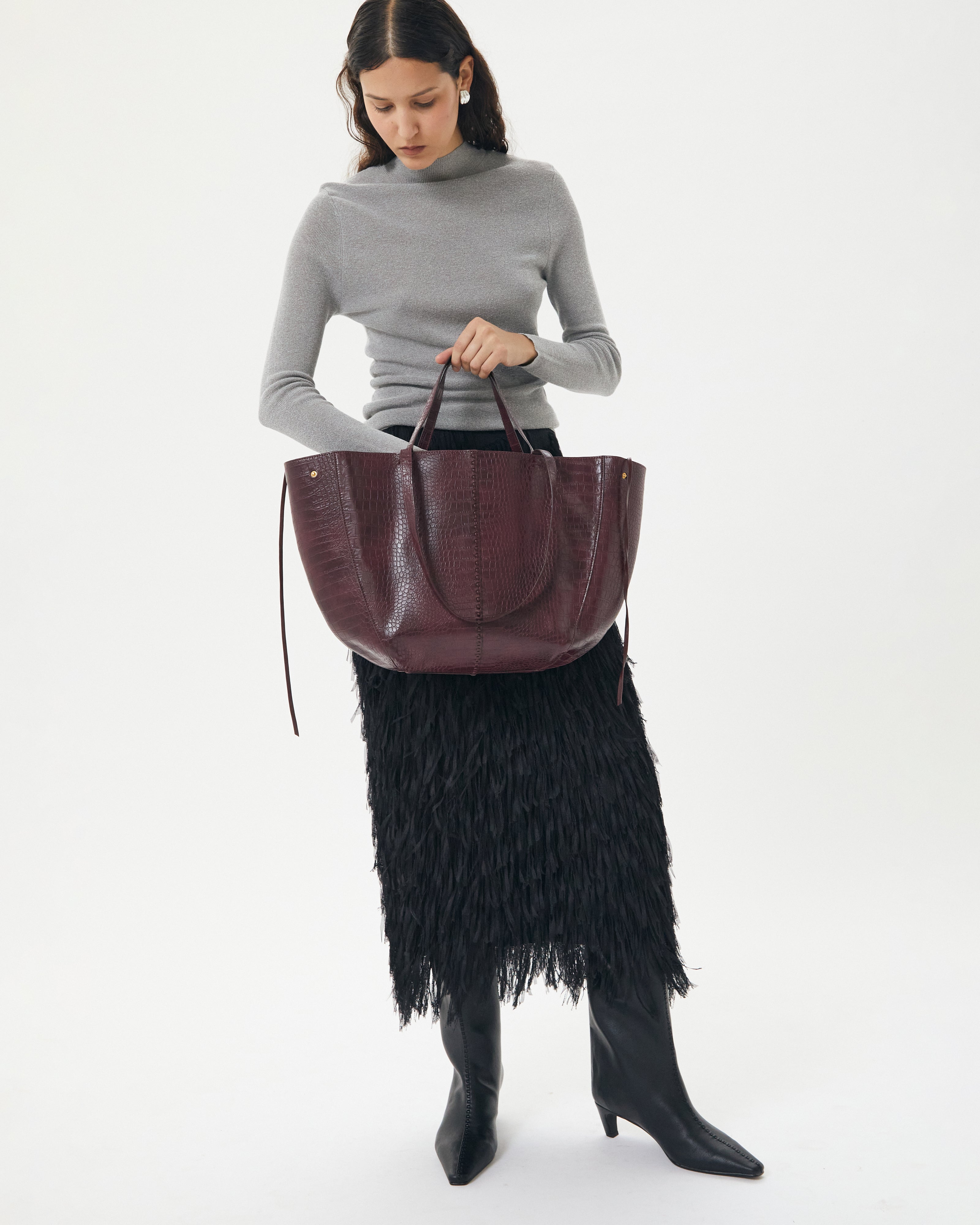 Brie Leon Handbags Reese Market Tote Bordeaux Vegan Leather