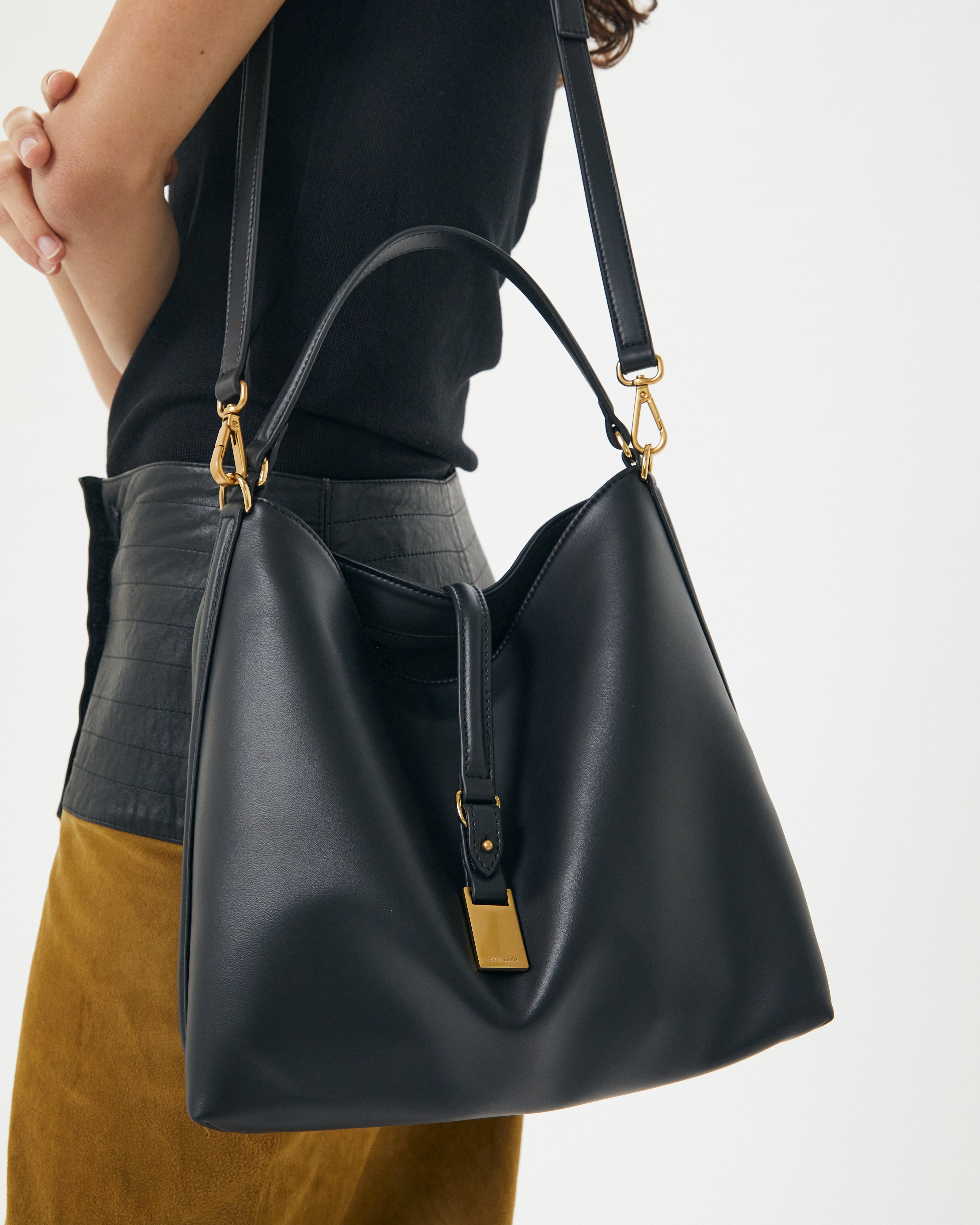 Brie Leon Handbags Josie Bucket Bag Black Recycled Leather