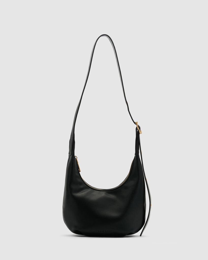 Gusset small pebble leather tote in black with white edge paint