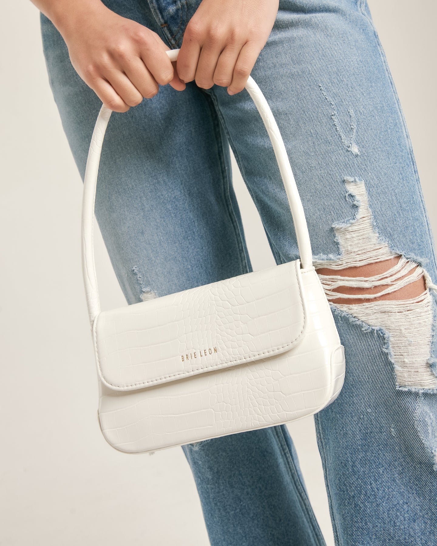 The Mini Camille Bag in White Brushed Recycled Croc by BRIE LEON